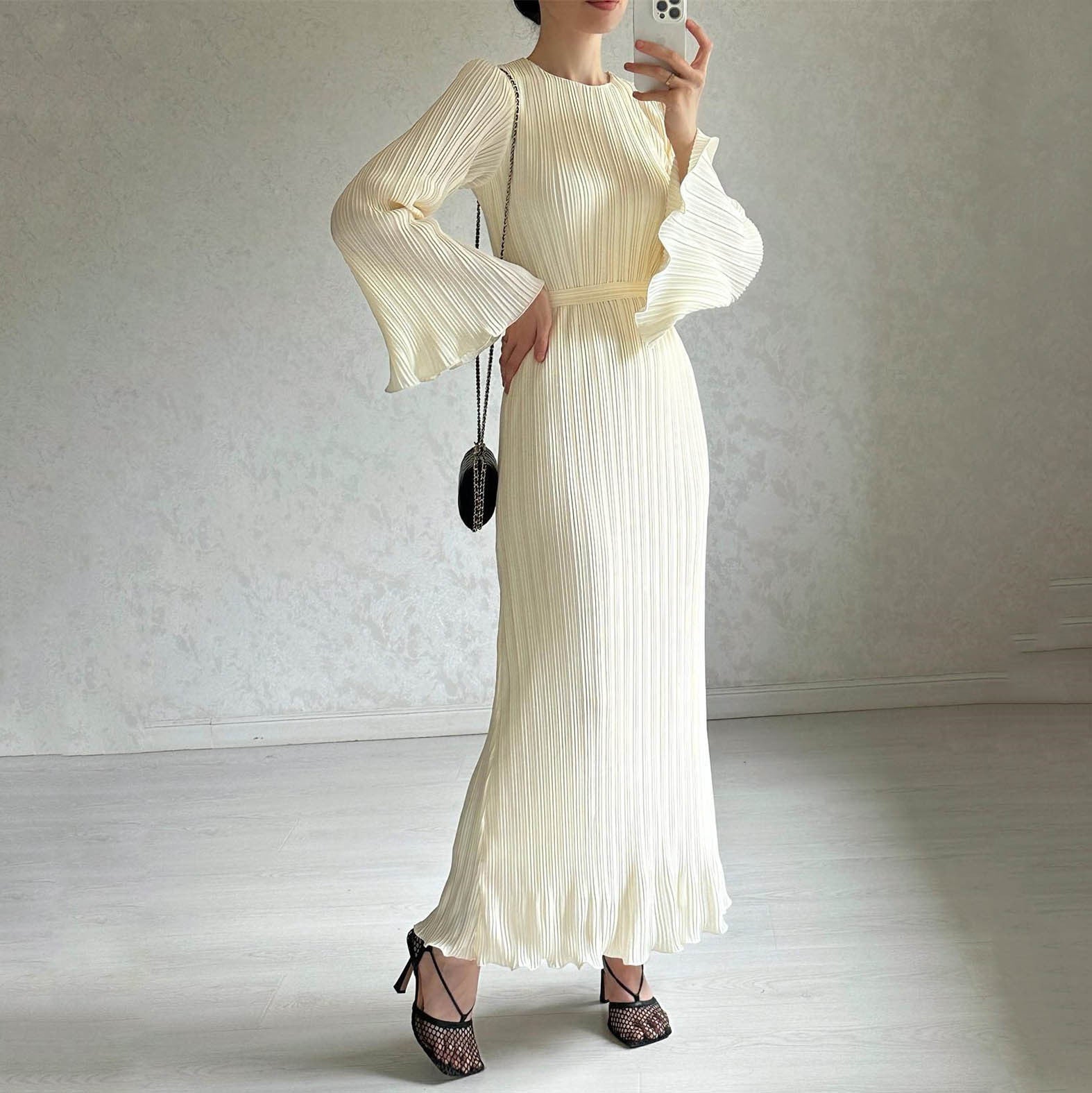 Audrey - Pleated Bell Sleeve Dress