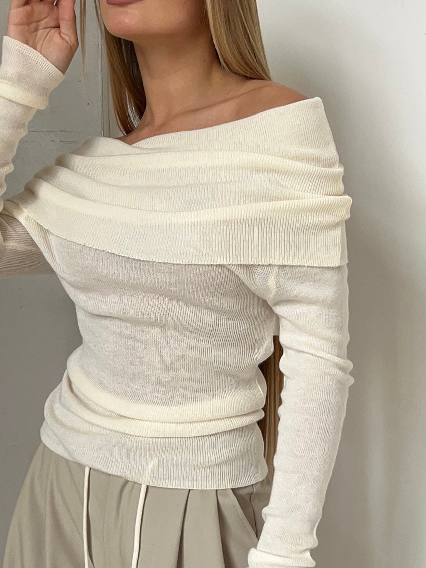 Amira - Boat Neck Long Sleeve Knitted Sweater