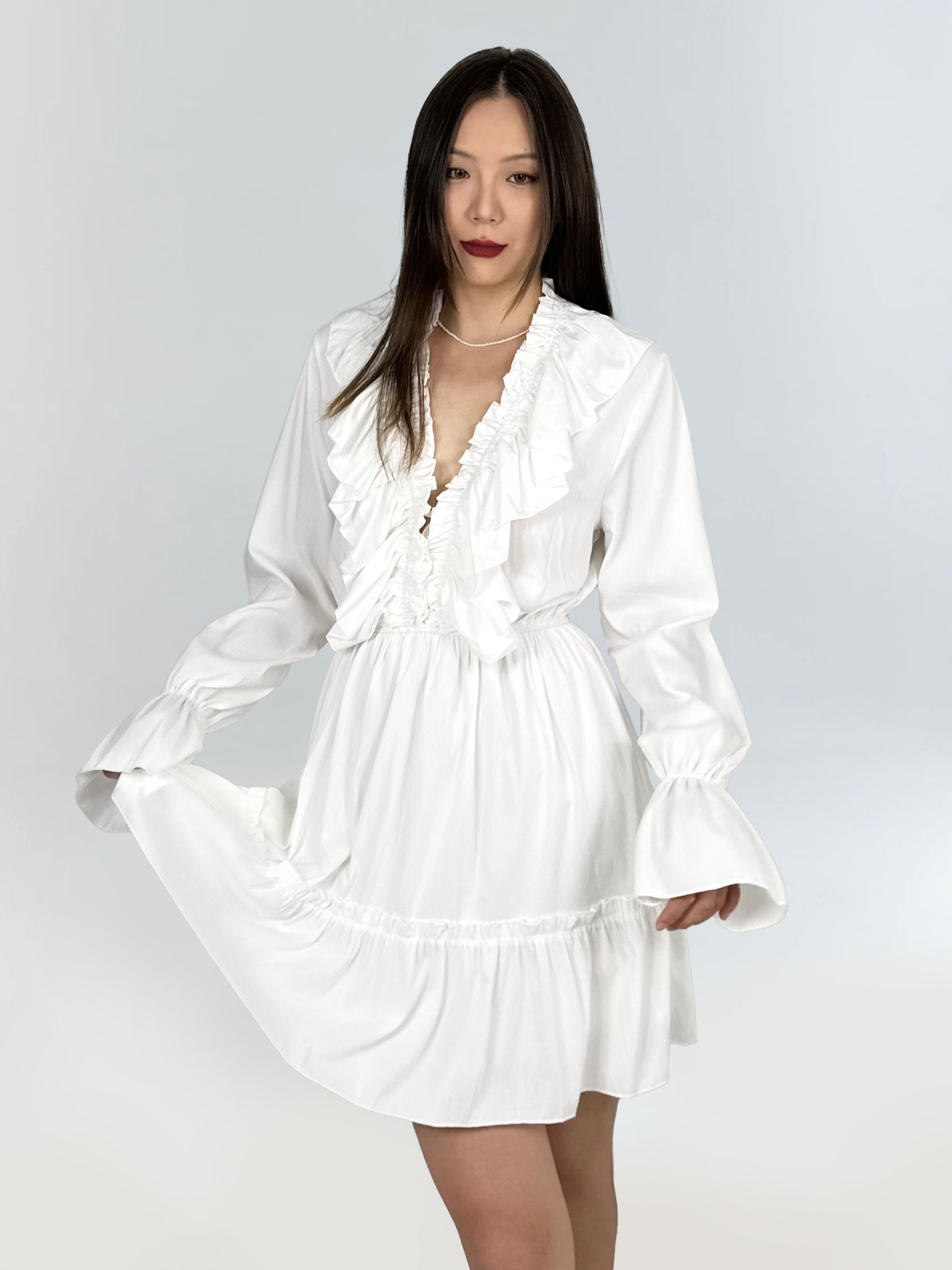 Maya - Bell Sleeve Ruffled V-Neck Dress