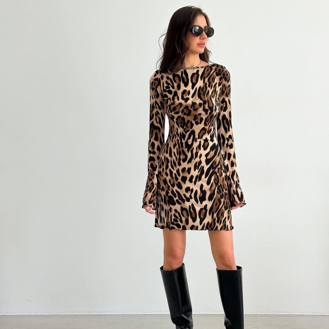 Emersyn - Backless Leopard Print Dress