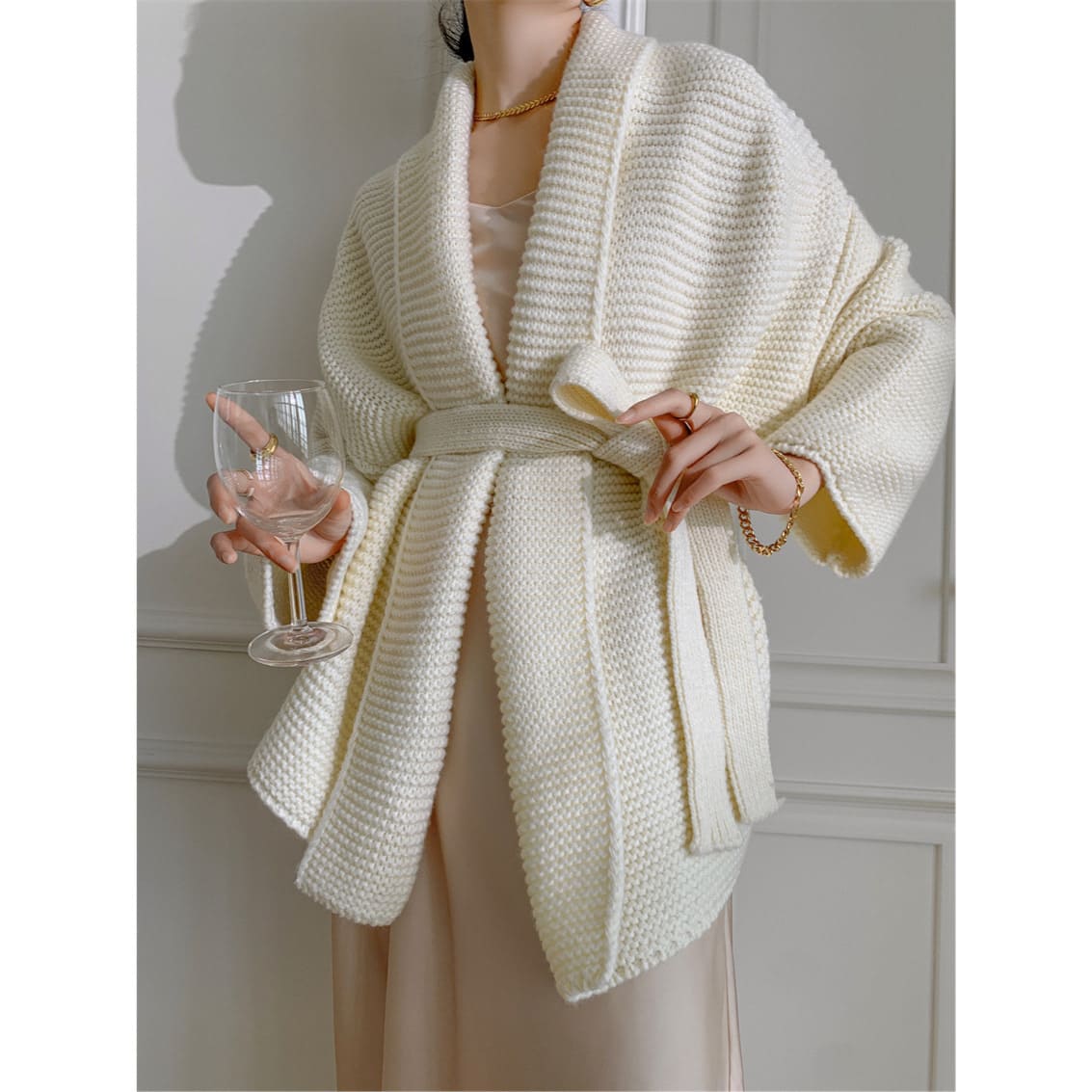 Ariel - Thickened Bathrobe Style Knitted Hooded Jacket