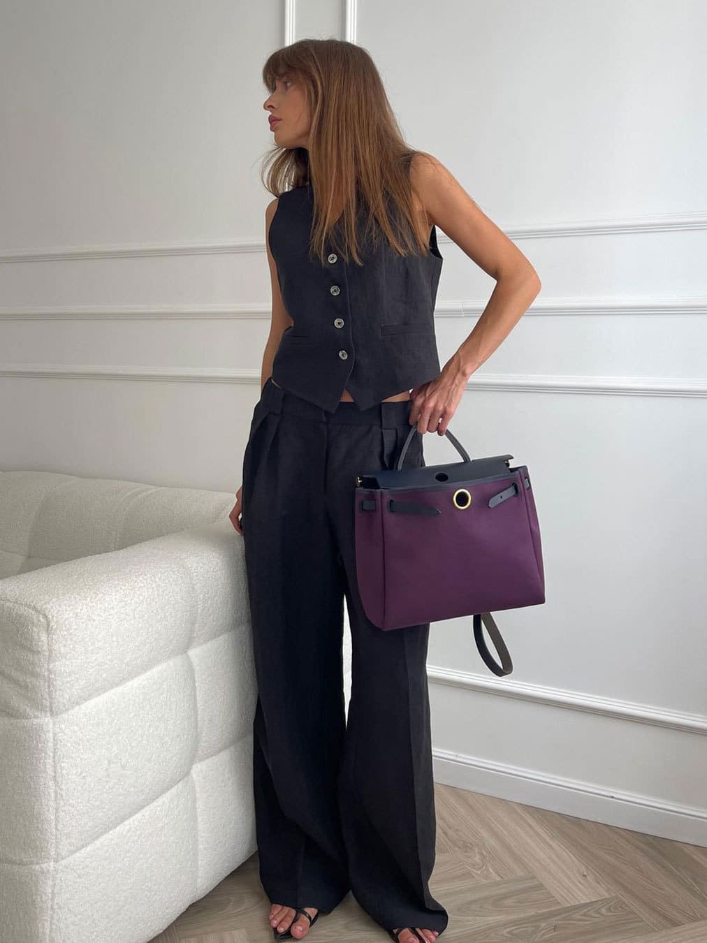 Samantha - Sleeveless Vest & Low Waist Pants Suit